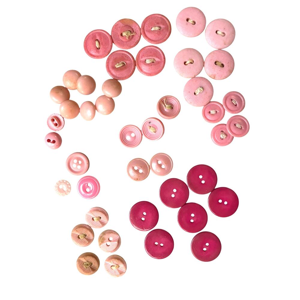 Vntg Small Poodle Pink Plastic Button Lot Retro Estate Buttons 43 pc